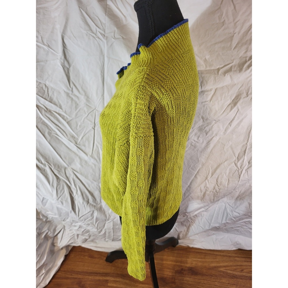 Vtge Chartreuse Green Knit Cropped Dolman Sleeve Textured Sweater Size M - Picture 3 of 4